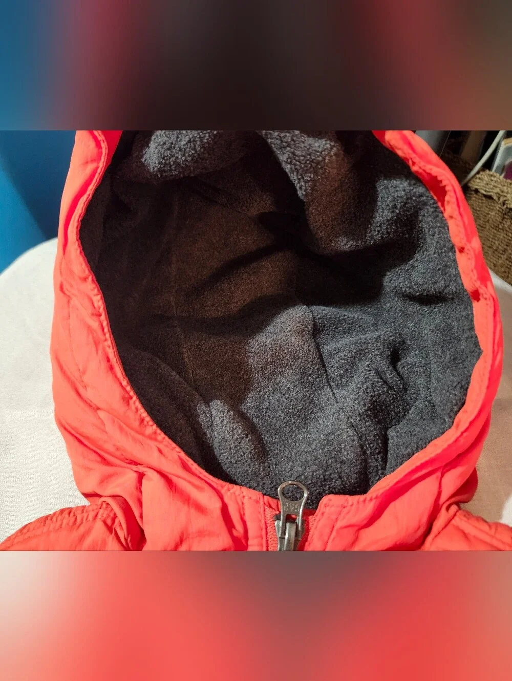 babyGAP Orange Kids Hooded Puffer Vest with Black & Charcoal Gray Hood Lining
